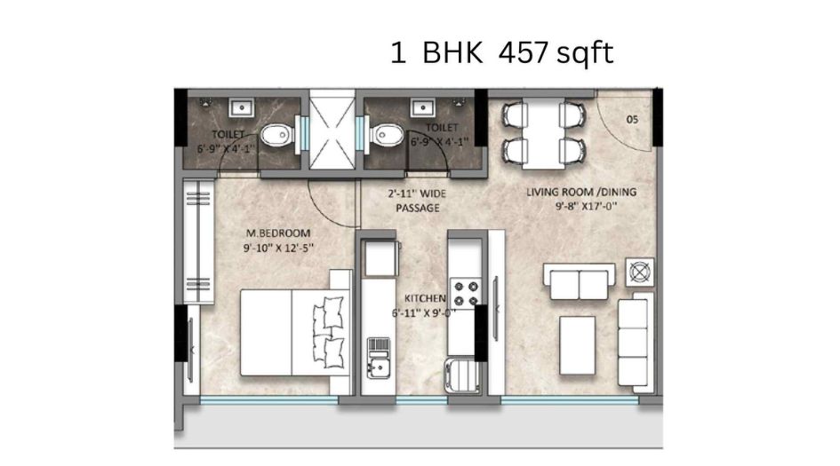 Sanghvi-Aria-Floor-Plan-1 BHK-457 Sqft
